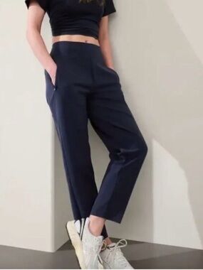 Athleta Endless High Rise Pant Comfortable Pull On Zip Pockets Navy Blue Size 6
